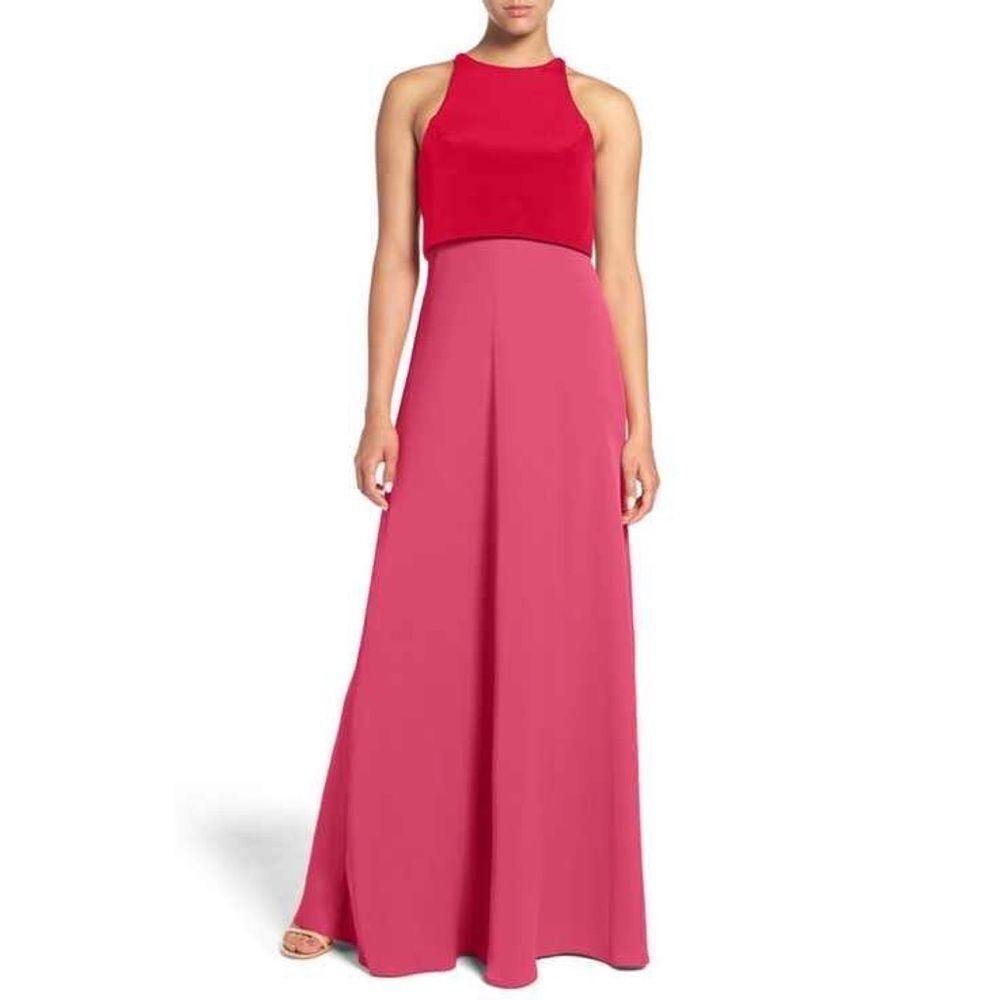 Jill Jill Stuart Popover Crepe Red Pink Colorblock Gown